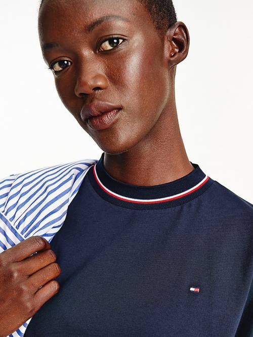 Tommy Hilfiger Organic Pamuklu Signature Relaxed Fit Tişört Kadın Mavi | TH258YOE