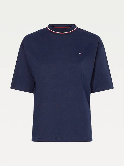 Tommy Hilfiger Organic Pamuklu Signature Relaxed Fit Tişört Kadın Mavi | TH258YOE