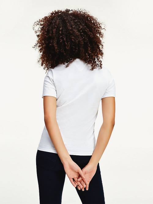 Tommy Hilfiger Organic Pamuklu Skinny Fit V-Neck Tişört Kadın Beyaz | TH527XPJ