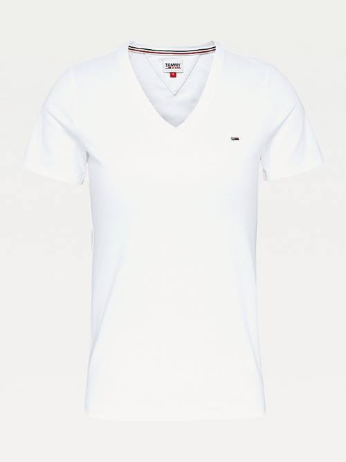 Tommy Hilfiger Organic Pamuklu Skinny Fit V-Neck Tişört Kadın Beyaz | TH527XPJ