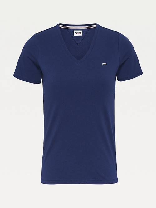 Tommy Hilfiger Organic Pamuklu Skinny Fit V-Neck Tişört Kadın Mavi | TH817FYZ