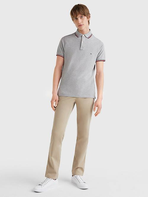 Tommy Hilfiger Organic Pamuklu Slim Fit Polo Yaka Tişört Erkek Gri | TH278MUY