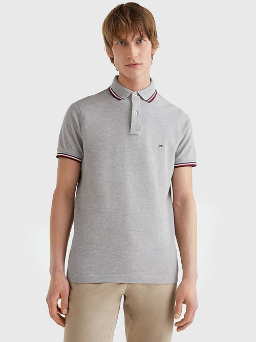 Tommy Hilfiger Organic Pamuklu Slim Fit Polo Yaka Tişört Erkek Gri | TH278MUY