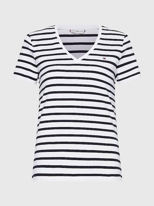 Tommy Hilfiger Organic Pamuklu Slim Fit V-Neck Tişört Kadın Beyaz | TH403HOU