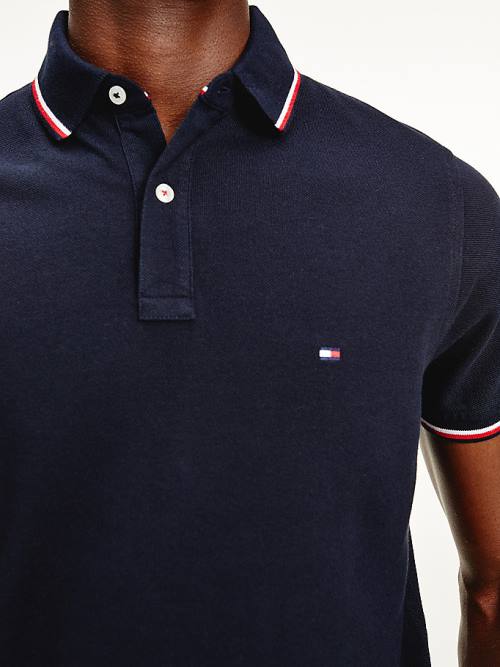 Tommy Hilfiger Organic Pamuklu Slim Fit Polo Yaka Tişört Erkek Mavi | TH513LQX