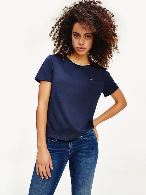 Tommy Hilfiger Organic Pamuklu Slim Fit Tişört Kadın Mavi | TH729OSB