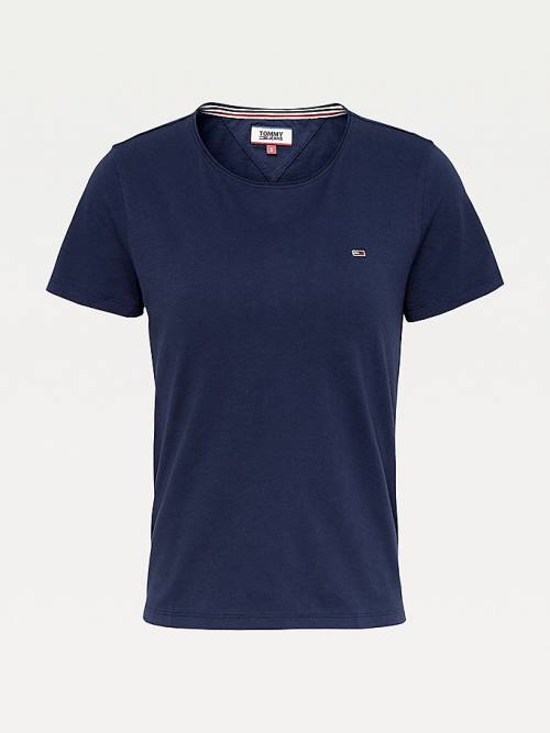 Tommy Hilfiger Organic Pamuklu Slim Fit Tişört Kadın Mavi | TH729OSB