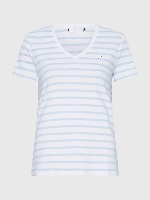 Tommy Hilfiger Organic Pamuklu Slim Fit V-Neck Tişört Kadın Beyaz | TH762BCP