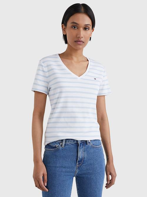 Tommy Hilfiger Organic Pamuklu Slim Fit V-Neck Tişört Kadın Beyaz | TH762BCP