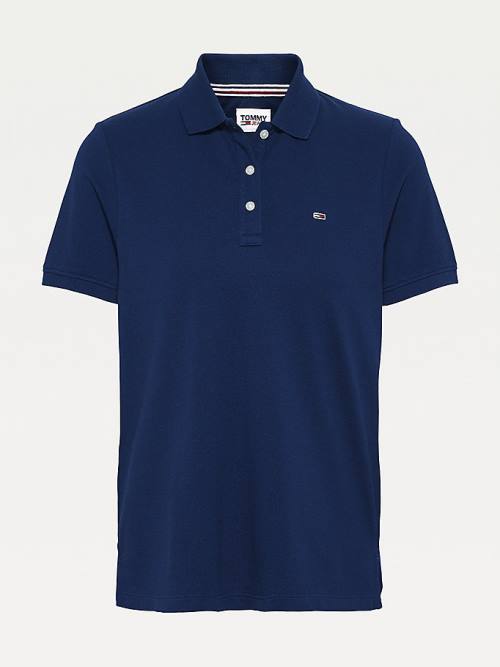 Tommy Hilfiger Organic Pamuklu Slim Fit Polo Yaka Tişört Kadın Mavi | TH894VHZ