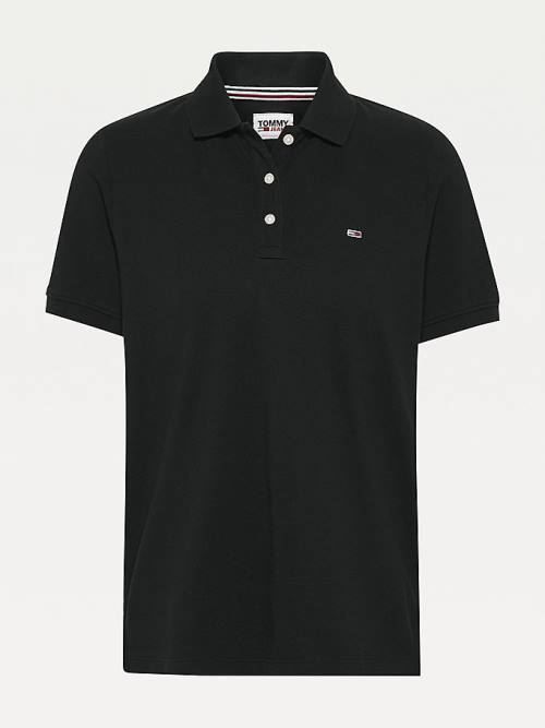 Tommy Hilfiger Organic Pamuklu Slim Fit Polo Yaka Tişört Kadın Siyah | TH952AYR