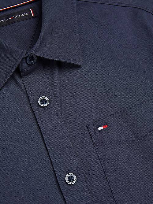 Tommy Hilfiger Organic Pamuklu Stretch Twill Logo Gömlek Erkek Çocuk Mavi | TH783VRE