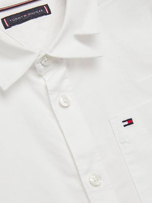 Tommy Hilfiger Organic Pamuklu Stretch Twill Logo Gömlek Erkek Çocuk Beyaz | TH913IBD