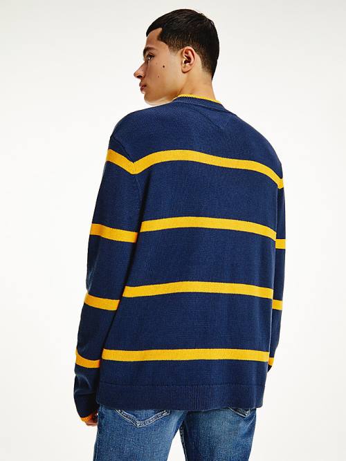 Tommy Hilfiger Organic Pamuklu Stripe Jumper Kazak Erkek Mavi | TH409KJA