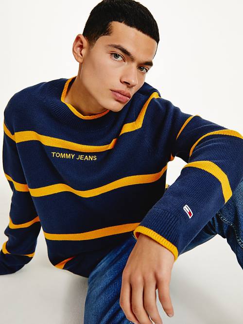 Tommy Hilfiger Organic Pamuklu Stripe Jumper Kazak Erkek Mavi | TH409KJA