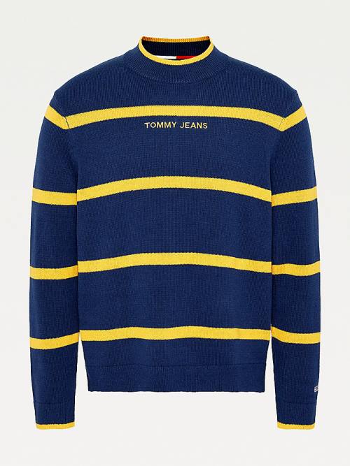 Tommy Hilfiger Organic Pamuklu Stripe Jumper Kazak Erkek Mavi | TH409KJA