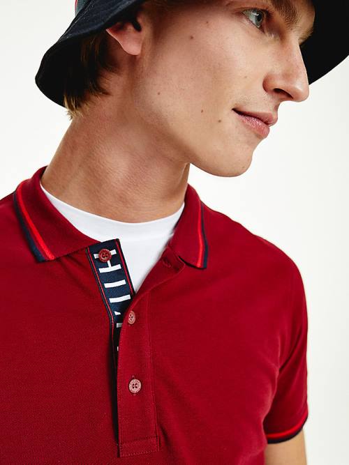 Tommy Hilfiger Organic Pamuklu Tipped Slim Fit Polo Yaka Tişört Erkek Kırmızı | TH065DUH