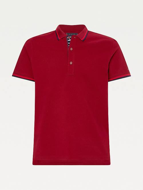 Tommy Hilfiger Organic Pamuklu Tipped Slim Fit Polo Yaka Tişört Erkek Kırmızı | TH065DUH