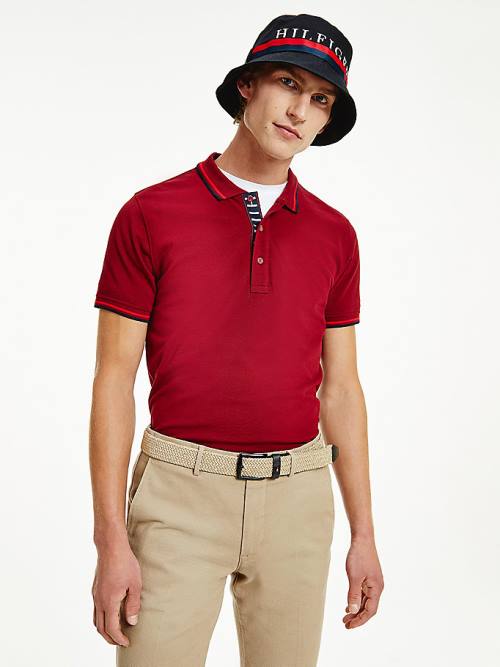 Tommy Hilfiger Organic Pamuklu Tipped Slim Fit Polo Yaka Tişört Erkek Kırmızı | TH065DUH