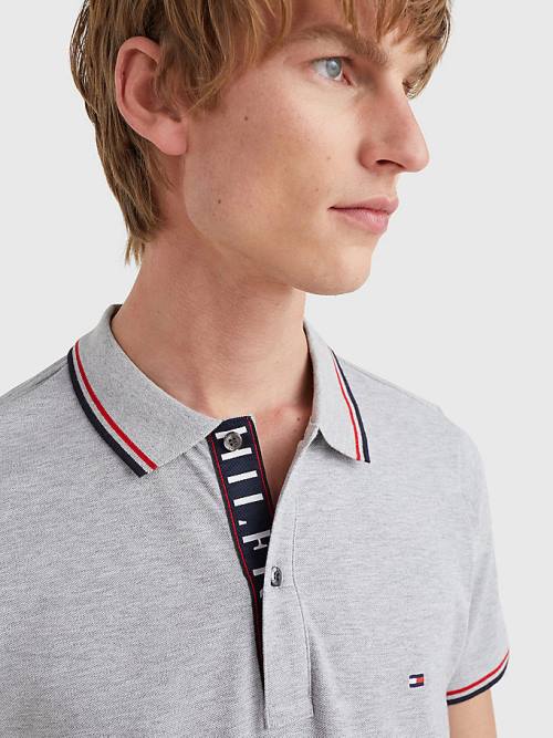 Tommy Hilfiger Organic Pamuklu Tipped Slim Fit Polo Yaka Tişört Erkek Gri | TH068AKU