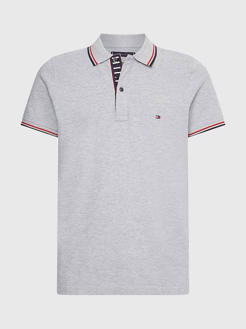 Tommy Hilfiger Organic Pamuklu Tipped Slim Fit Polo Yaka Tişört Erkek Gri | TH068AKU