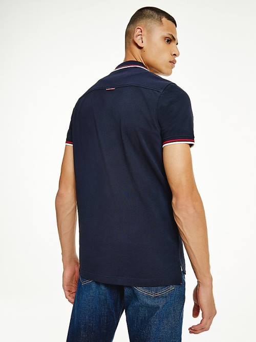 Tommy Hilfiger Organic Pamuklu Tipped Slim Fit Polo Yaka Tişört Erkek Mavi | TH549AZV