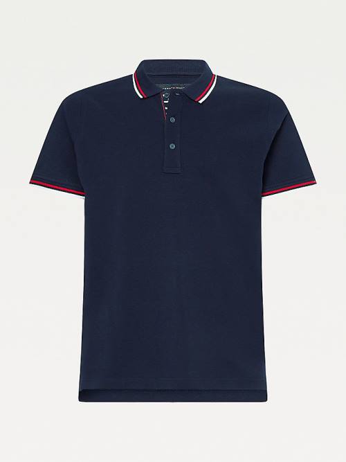 Tommy Hilfiger Organic Pamuklu Tipped Slim Fit Polo Yaka Tişört Erkek Mavi | TH549AZV