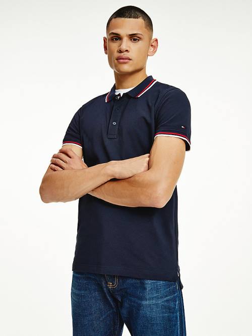 Tommy Hilfiger Organic Pamuklu Tipped Slim Fit Polo Yaka Tişört Erkek Mavi | TH549AZV