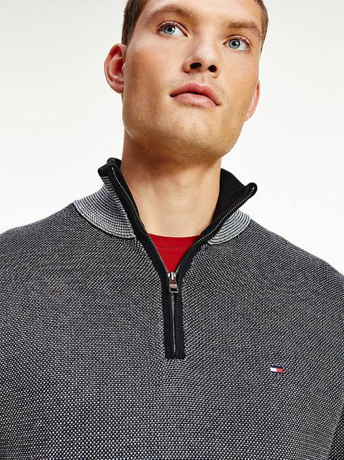 Tommy Hilfiger Organic Pamuklu Tonal Half-Zip Jumper Kazak Erkek Gri | TH175EQU