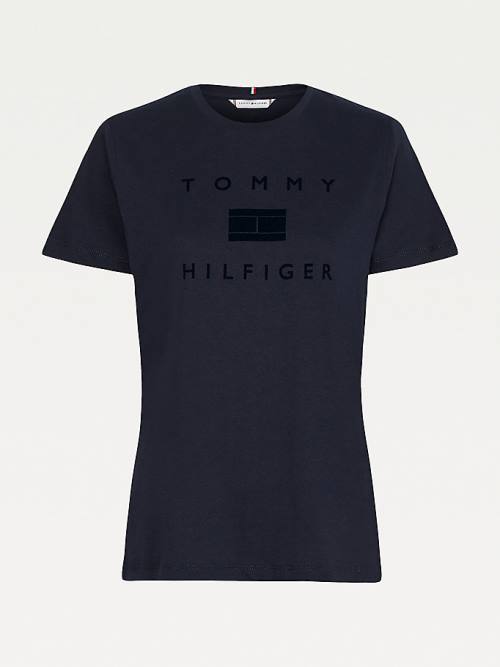 Tommy Hilfiger Organic Pamuklu Tonal Logo Tişört Kadın Mavi | TH732WDL