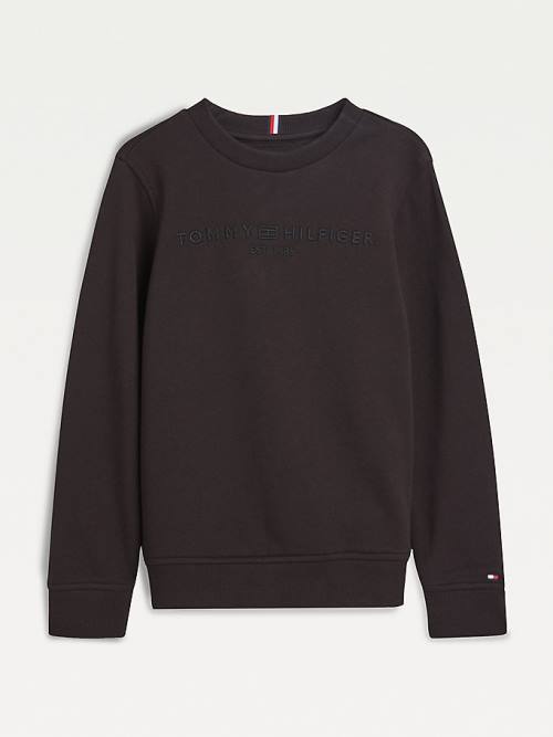 Tommy Hilfiger Organic Pamuklu Tonal Logo Embroidery Sweatshirt Erkek Çocuk Siyah | TH802HIO