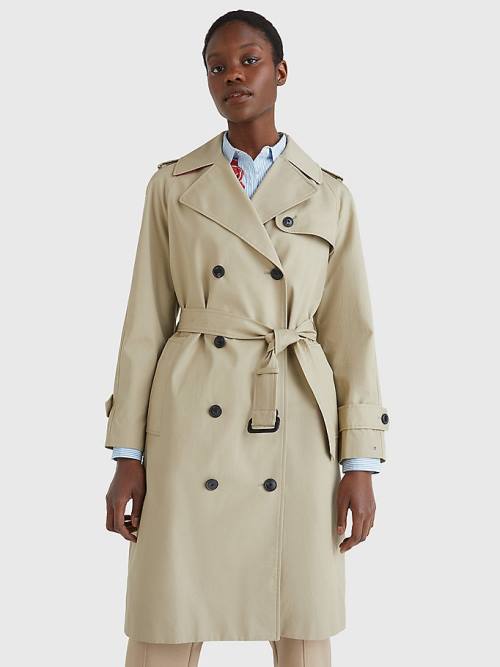 Tommy Hilfiger Organic Pamuklu Trench Kaban Kadın Bej Rengi | TH630FGJ