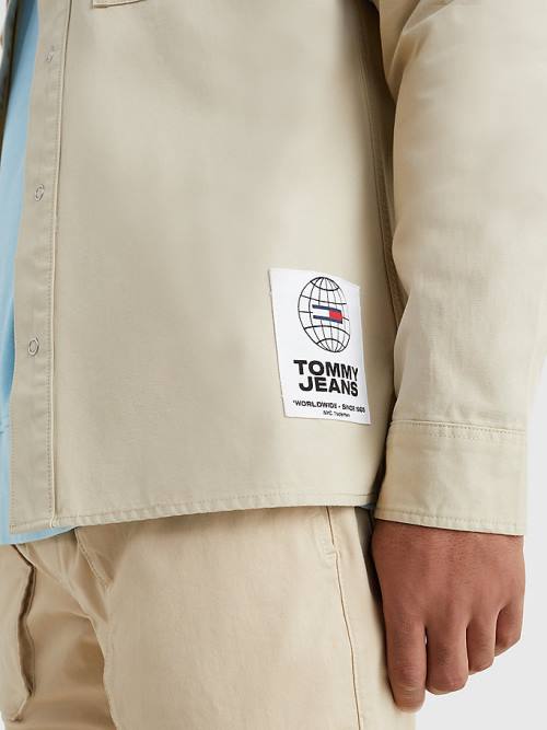 Tommy Hilfiger Organic Pamuklu Twill Overshirt Gömlek Erkek Bej Rengi | TH243WMI