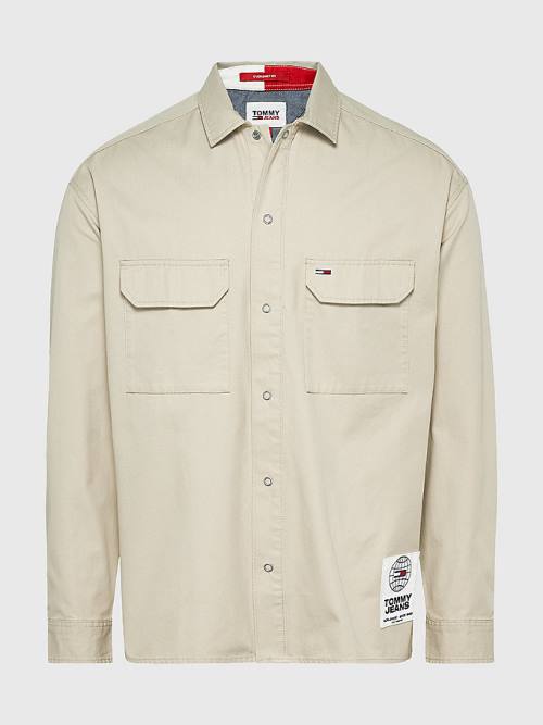 Tommy Hilfiger Organic Pamuklu Twill Overshirt Gömlek Erkek Bej Rengi | TH243WMI