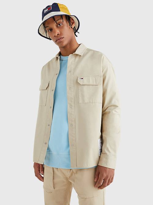 Tommy Hilfiger Organic Pamuklu Twill Overshirt Gömlek Erkek Bej Rengi | TH243WMI