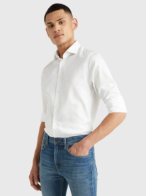 Tommy Hilfiger Organic Pamuklu Twill Slim Fit Gömlek Erkek Beyaz | TH075RSP