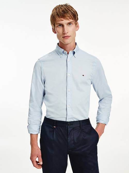 Tommy Hilfiger Organic Pamuklu Twill Slim Fit Gömlek Erkek Mavi | TH705VNX