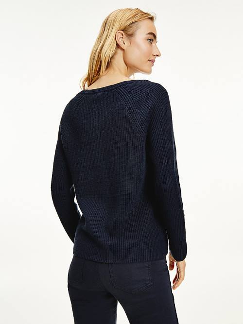 Tommy Hilfiger Organic Pamuklu V-Neck Jumper Kazak Kadın Mavi | TH384ALW