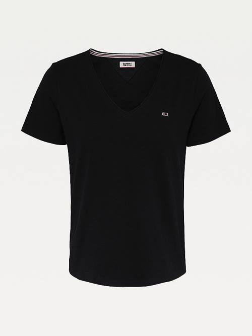 Tommy Hilfiger Organic Pamuklu V-Neck Slim Fit Tişört Kadın Siyah | TH143HKB