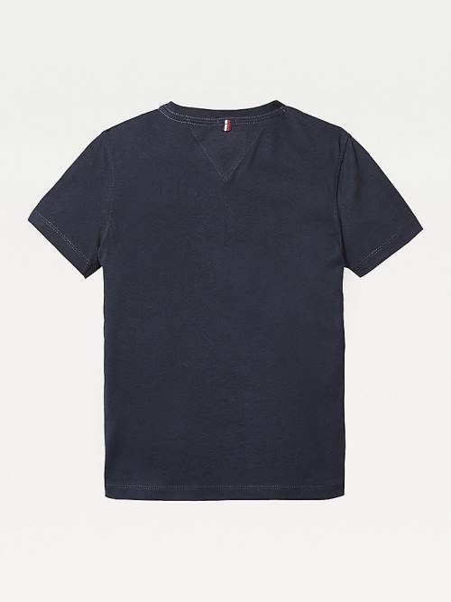 Tommy Hilfiger Organic Pamuklu V-Neck Tişört Kiz Çocuk Mavi | TH075TNH