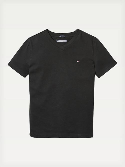 Tommy Hilfiger Organic Pamuklu V-Neck Tişört Kiz Çocuk Siyah | TH463XYF