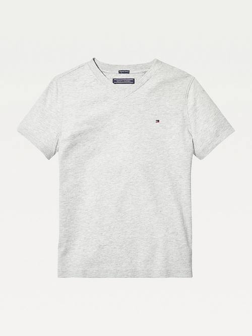 Tommy Hilfiger Organic Pamuklu V-Neck Tişört Kiz Çocuk Gri | TH523QPZ