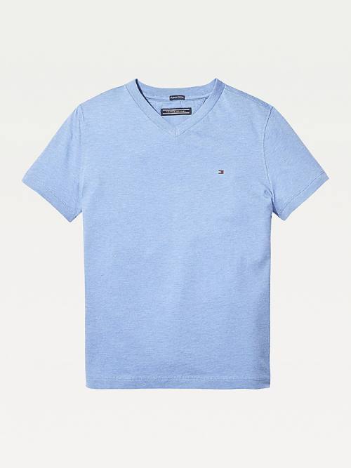 Tommy Hilfiger Organic Pamuklu V-Neck Tişört Erkek Çocuk Mavi | TH925RBO