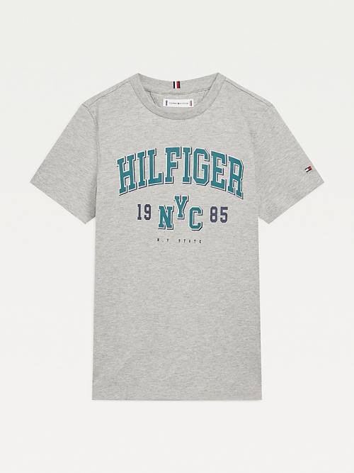 Tommy Hilfiger Organic Pamuklu Varsity Print Tişört Erkek Çocuk Gri | TH215NZC