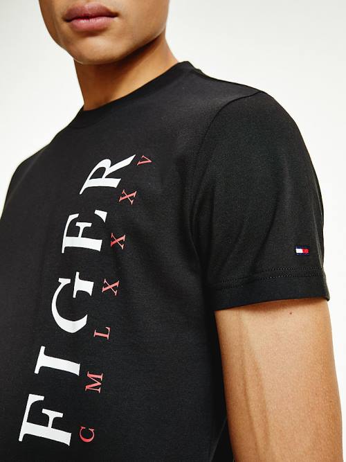 Tommy Hilfiger Organic Pamuklu Vertical Logo Tişört Erkek Siyah | TH290KAX