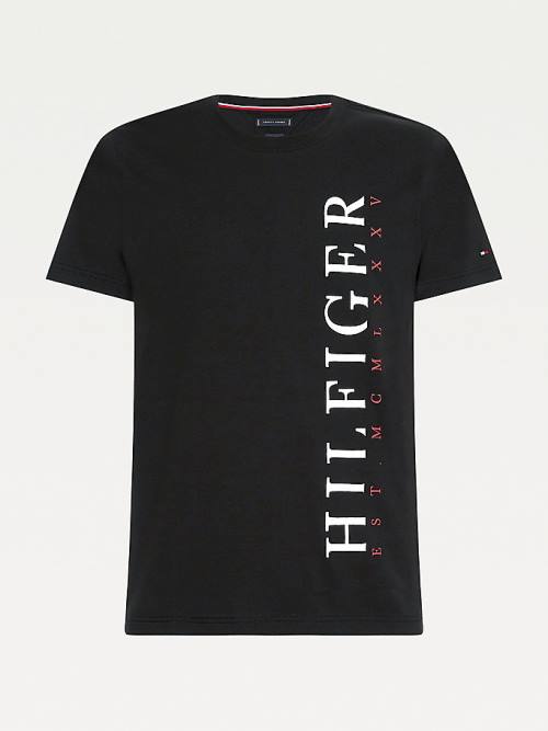 Tommy Hilfiger Organic Pamuklu Vertical Logo Tişört Erkek Siyah | TH290KAX