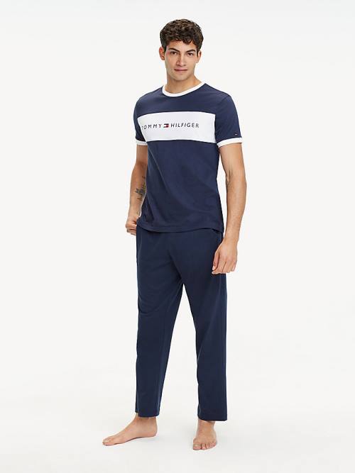 Tommy Hilfiger Original Colour-Blocked Logo Pijama Erkek Mavi | TH754VOZ