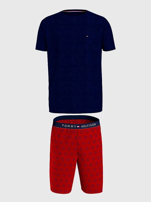 Tommy Hilfiger Original Kısa Print Set Pijama Erkek Mavi | TH278CUS