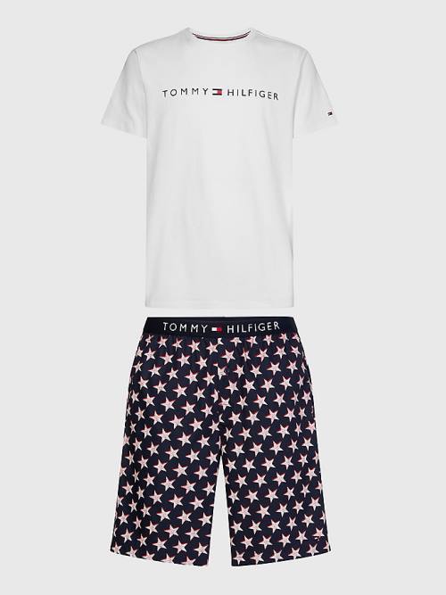 Tommy Hilfiger Original Kısa Print Set Pijama Erkek Beyaz | TH630SKL