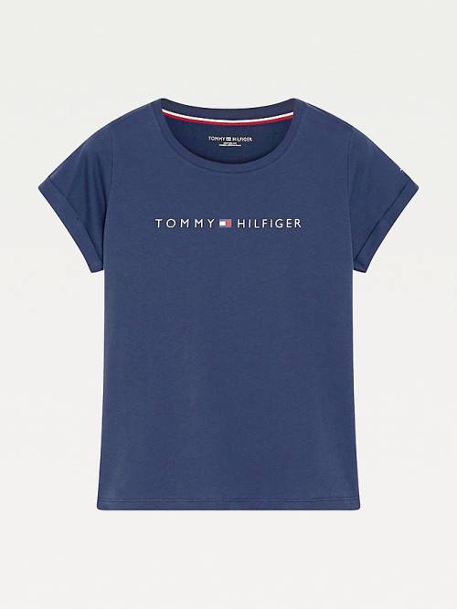 Tommy Hilfiger Original Logo Turn-Back Cuff Tişört Kadın Mavi | TH513LGC